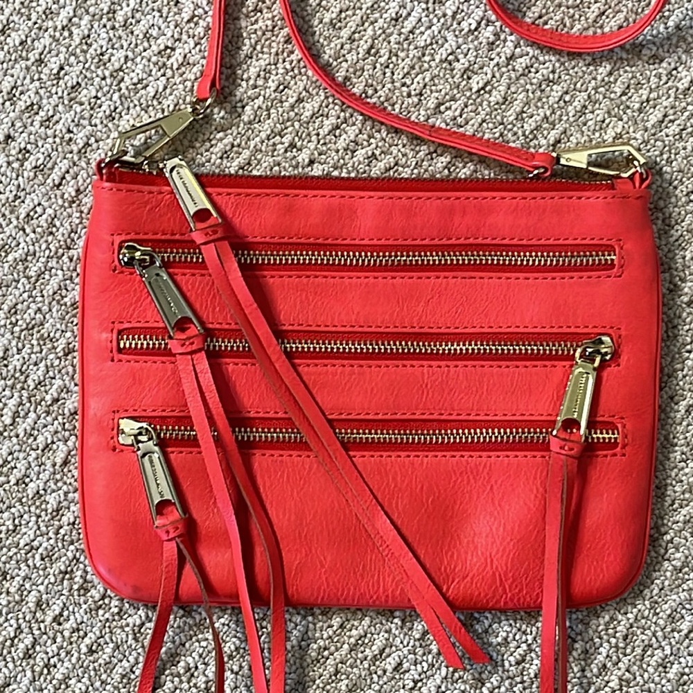 REBECCA MINKOFF CORAL LEATHER TRIPLE ZIPPER CROSSBODY SHOULDER BAG - Picture 5 of 12
